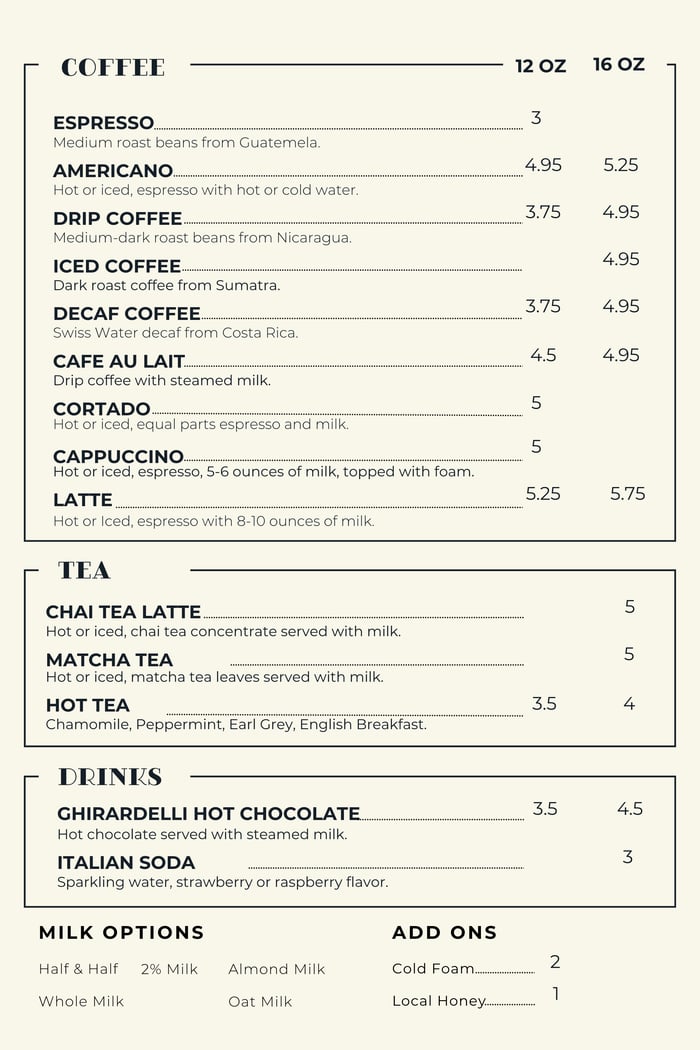 Lems Cafe Drink Menu
