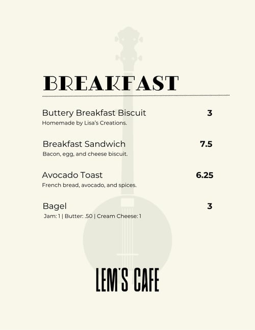 Lems Cafe Food Menu