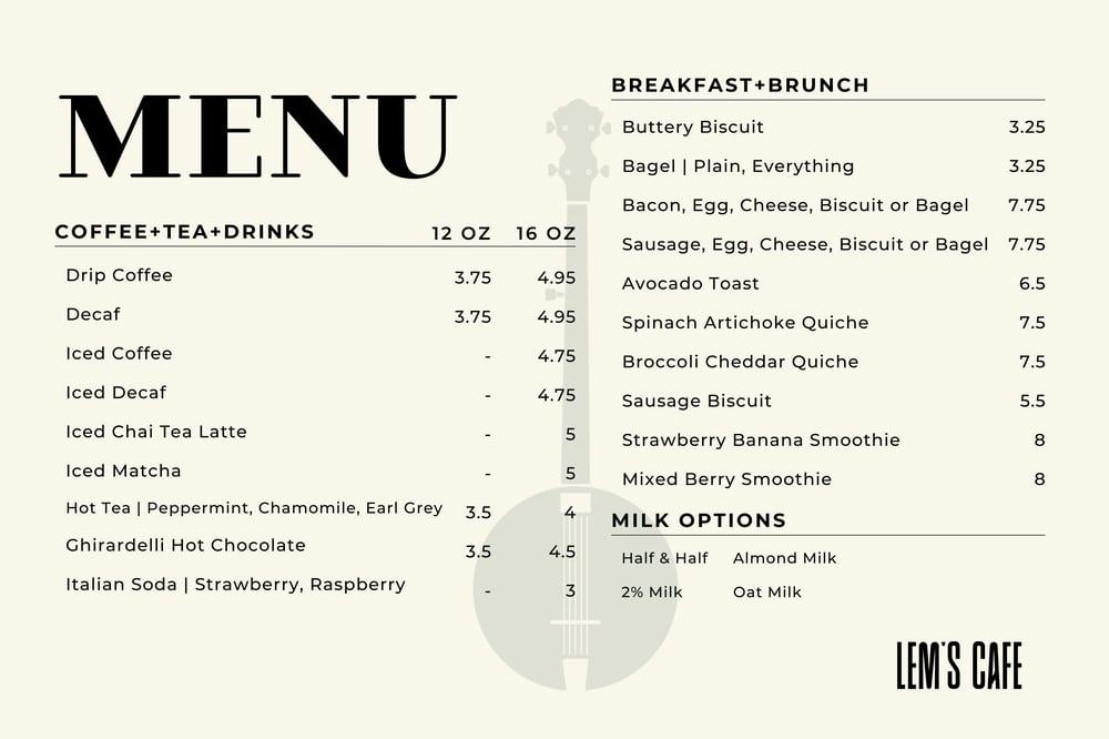 Lems Cafe Landscape Menu