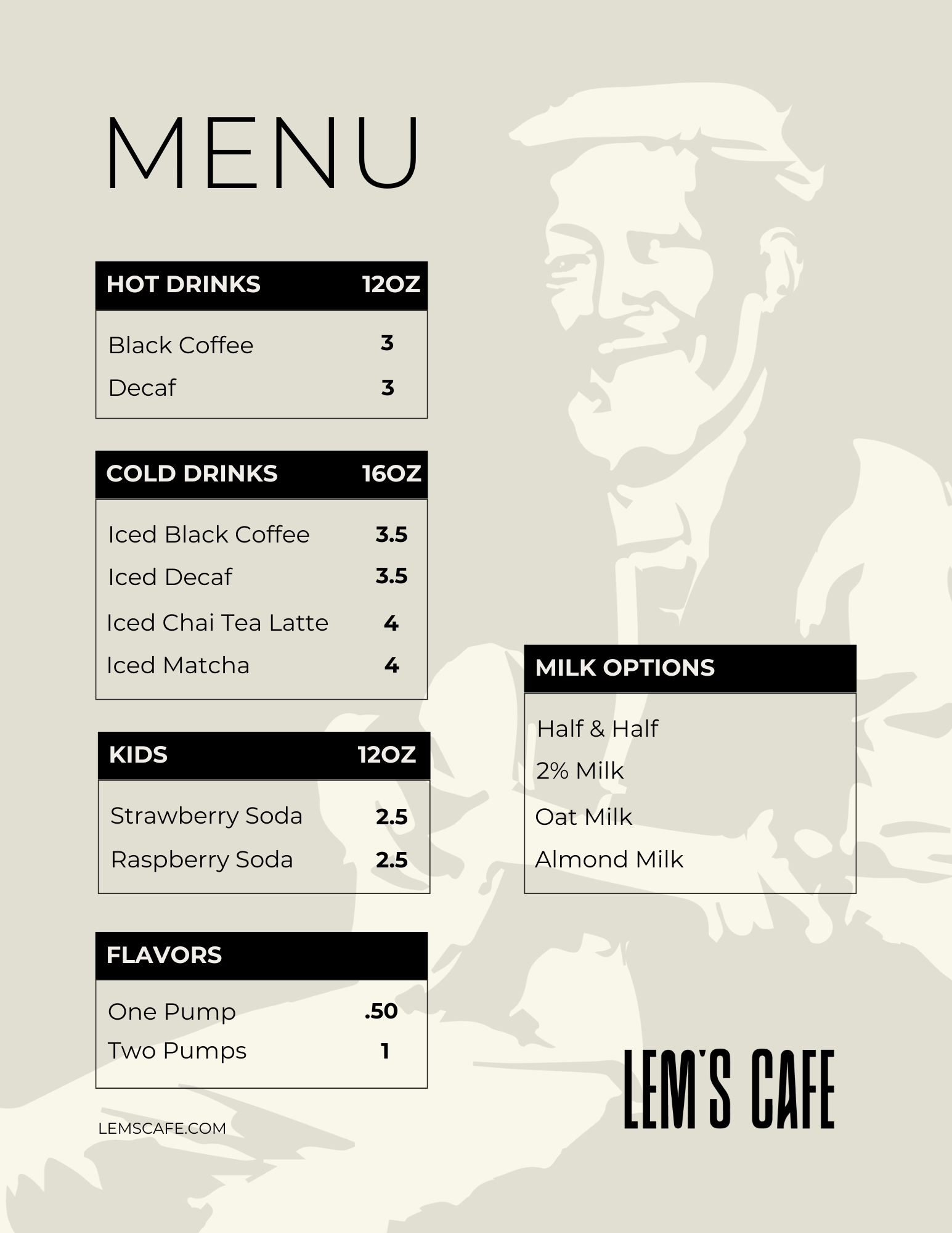 Lem's Cafe Menu 